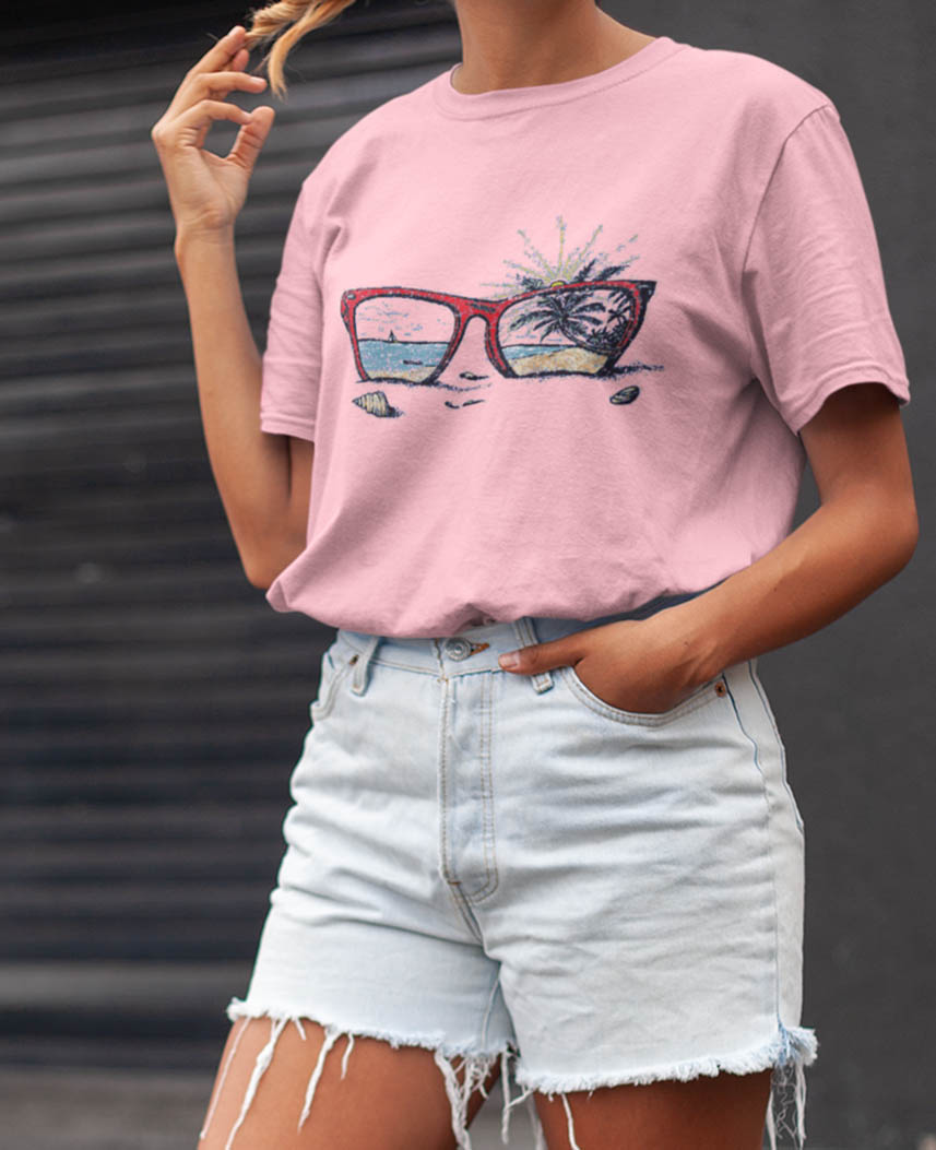 Boyfriend T-shirt FRUIT OF THE LOOM Sunglasses σε ροζ χρώμα.